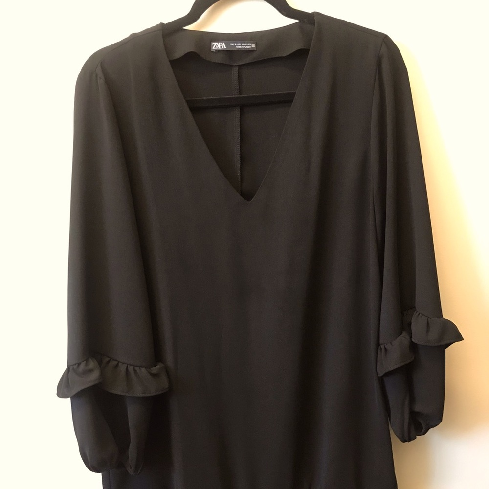 Black Ruffle detail Mini Dress